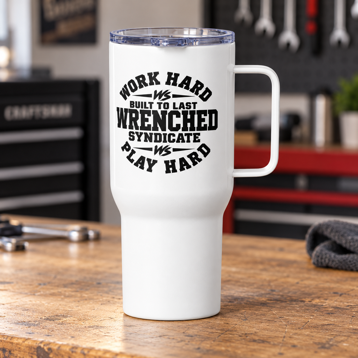 WS Work Hard Play Hard Travel Mug