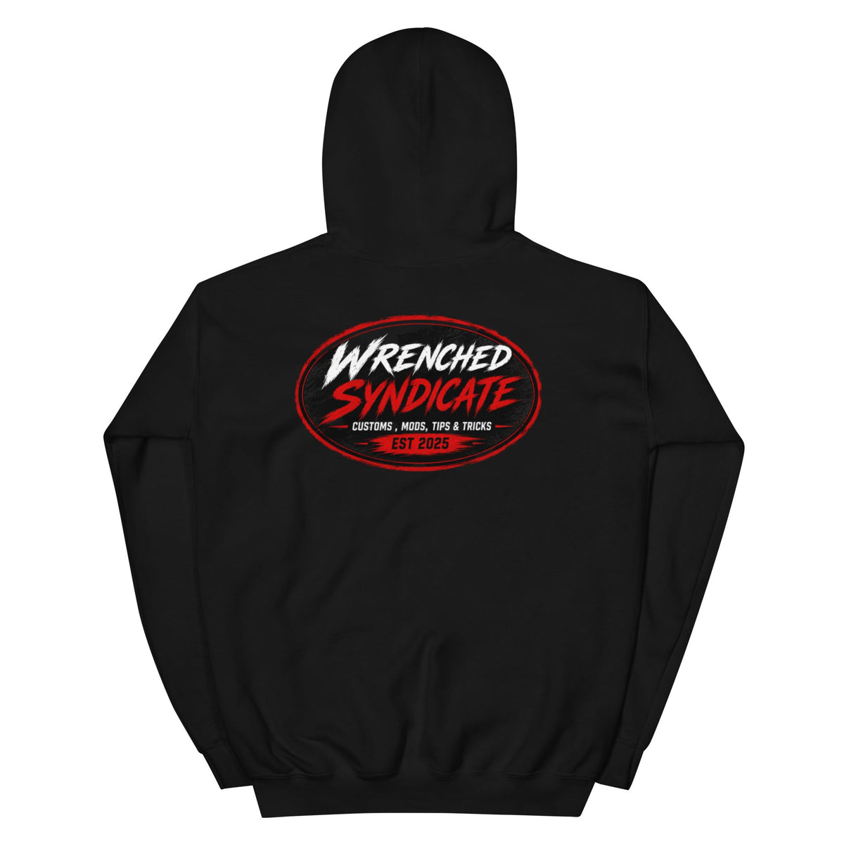 Wrenched Syndicate™ Back Logo Hoodie | Premium Motorcycle & Garage Pullover - Wrenched Syndicate