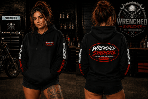 Wrenched Syndicate™ Back Logo Hoodie | Premium Motorcycle & Garage Pullover - Wrenched Syndicate
