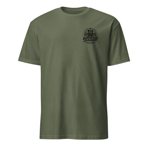 Wrenched Syndicate Built Different Men's Premium Olive T-Shirt | Skull & Piston Graphic Tee - Wrenched Syndicate