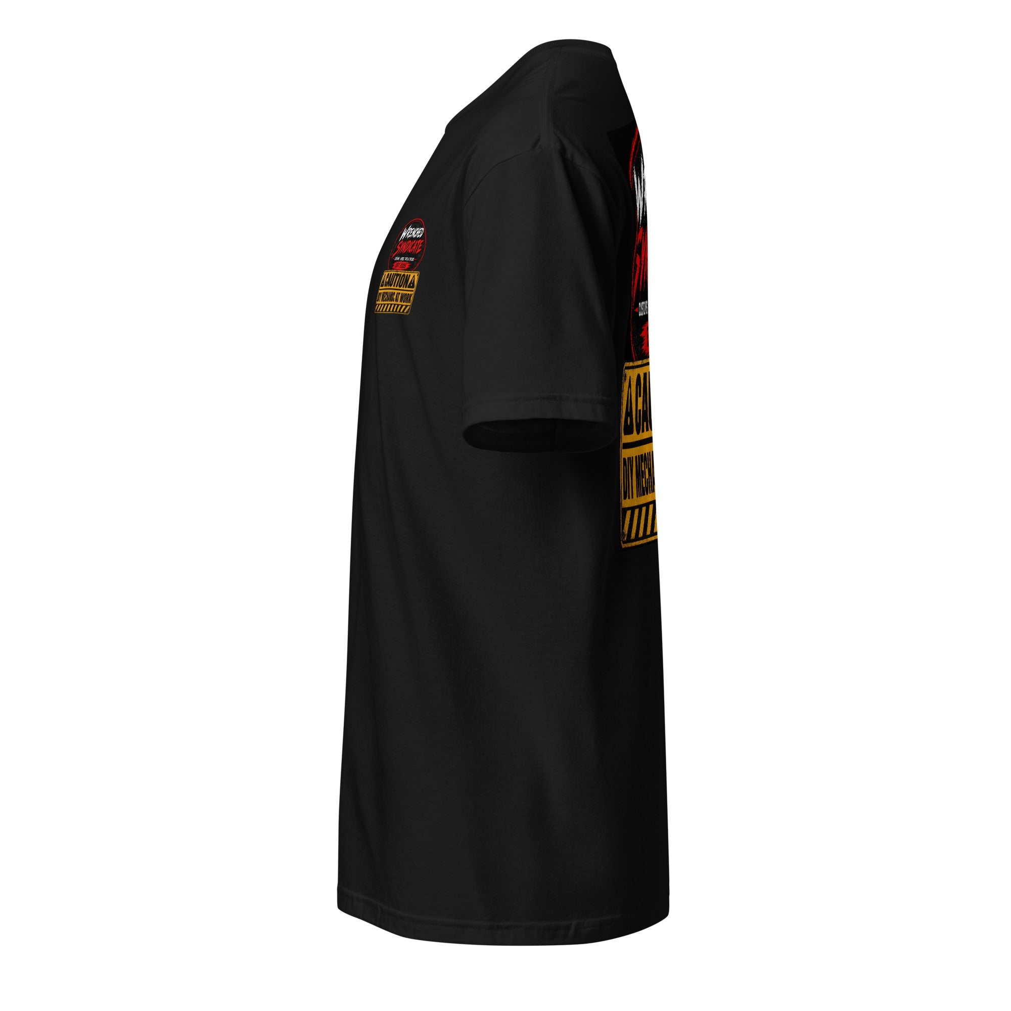 Wrenched Syndicate® CAUTION DIY Mechanic At Work Garage Graphic T-Shirt | Automotive Enthusiast Tee - Wrenched Syndicate