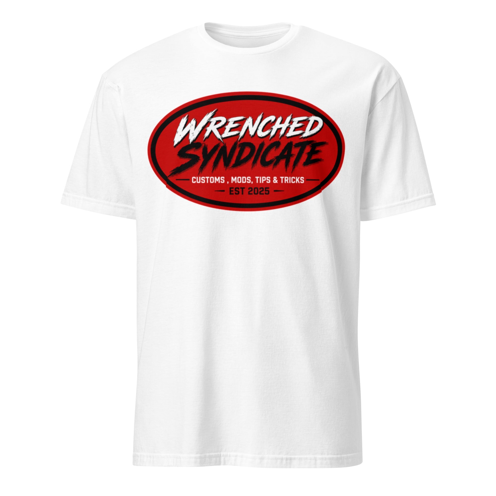 Wrenched Syndicate™ Custom, Mods, Tips & Tricks T-Shirt | Garage Lifestyle Graphic Tee | Est. 2025 - Wrenched Syndicate