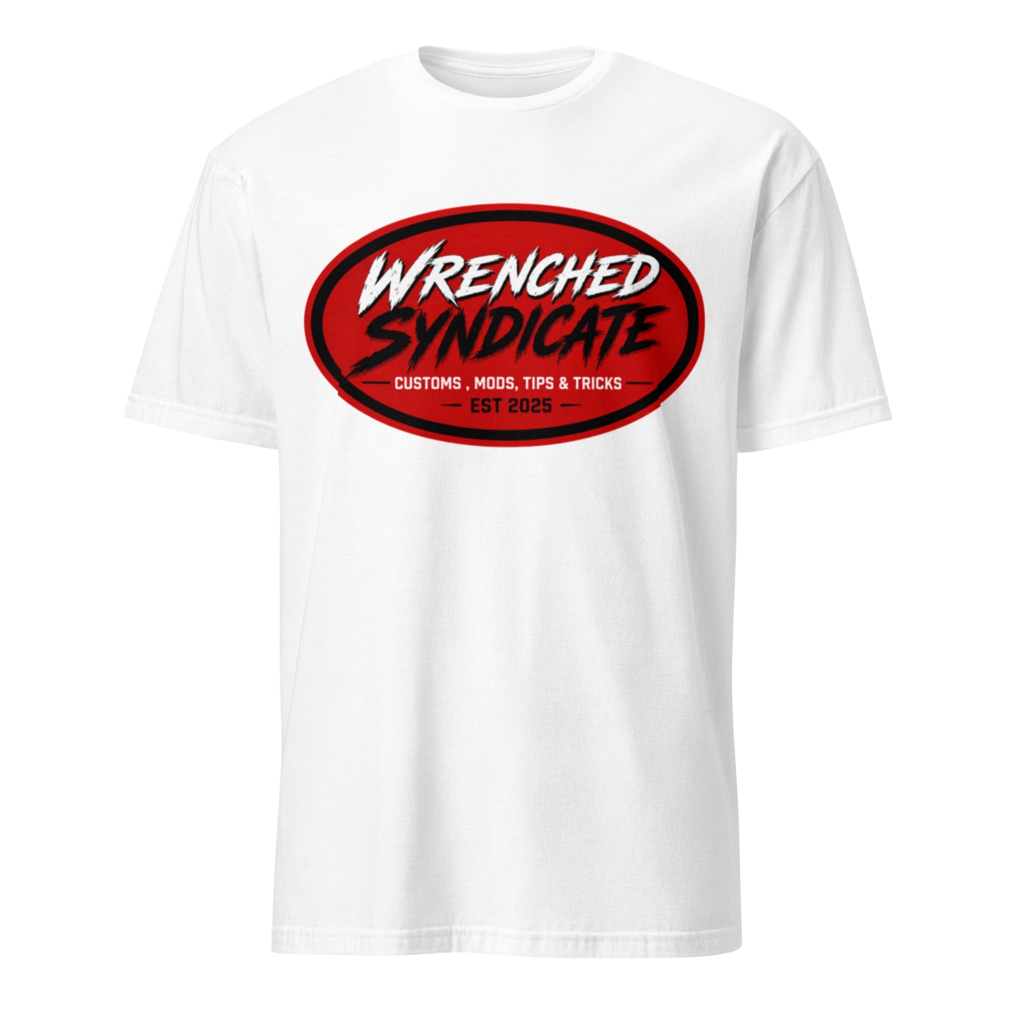 Wrenched Syndicate™ Custom, Mods, Tips & Tricks T-Shirt | Garage Lifestyle Graphic Tee | Est. 2025 - Wrenched Syndicate
