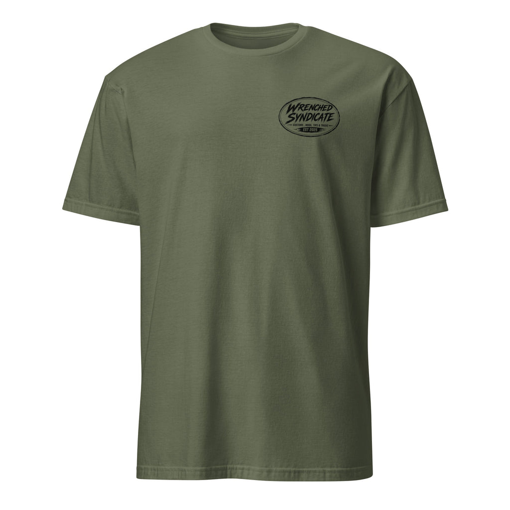 Wrenched Syndicate Mil-Spec Logo T-Shirt | Military Green Tactical Garage Tee | Automotive & Motorcycle Apparel - Wrenched Syndicate