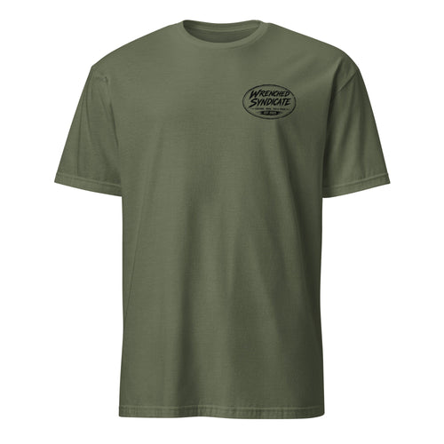 Wrenched Syndicate Mil-Spec Logo T-Shirt | Military Green Tactical Garage Tee | Automotive & Motorcycle Apparel - Wrenched Syndicate