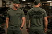Wrenched Syndicate Mil-Spec Logo T-Shirt | Military Green Tactical Garage Tee | Automotive & Motorcycle Apparel - Wrenched Syndicate