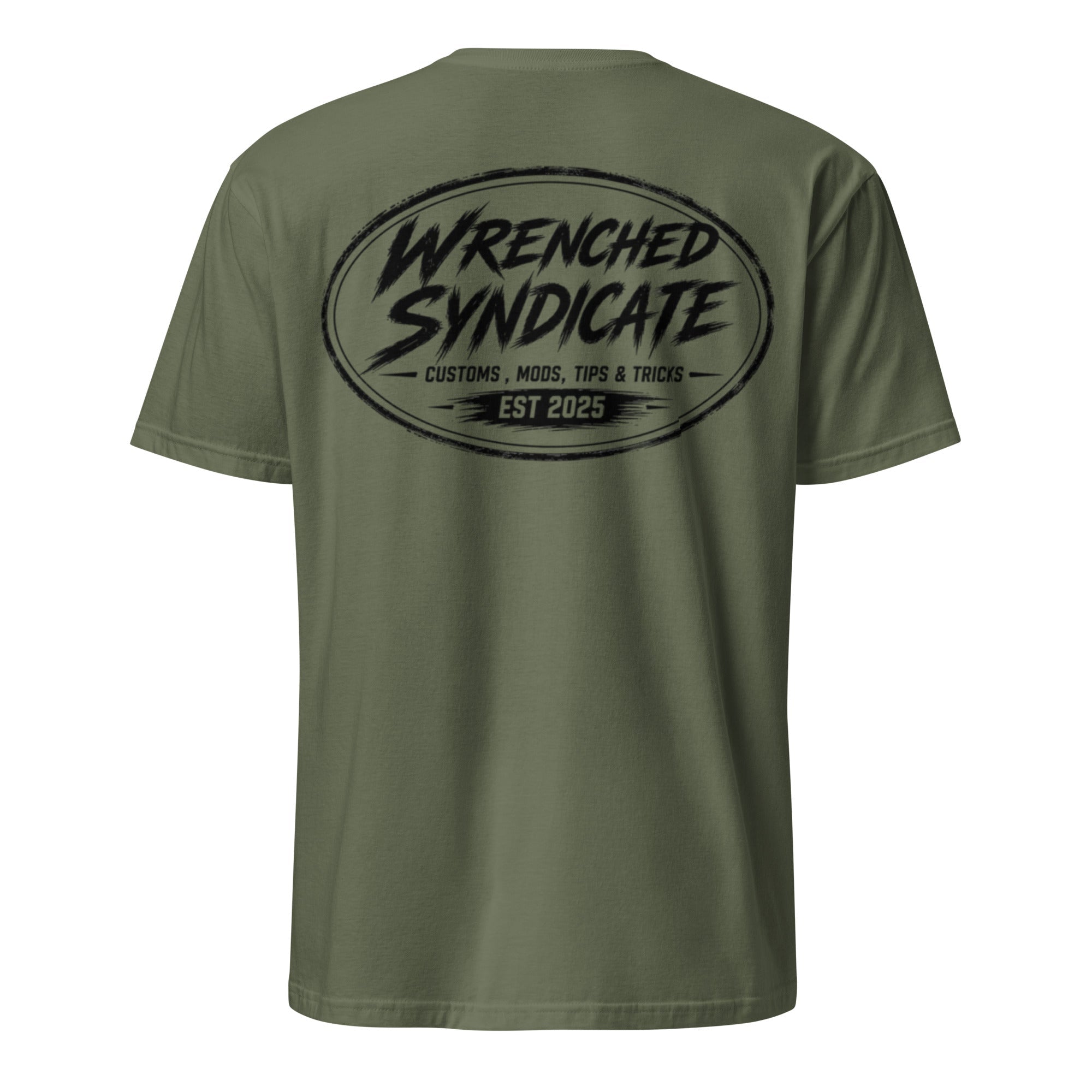 Wrenched Syndicate Mil-Spec Logo T-Shirt | Military Green Tactical Garage Tee | Automotive & Motorcycle Apparel - Wrenched Syndicate
