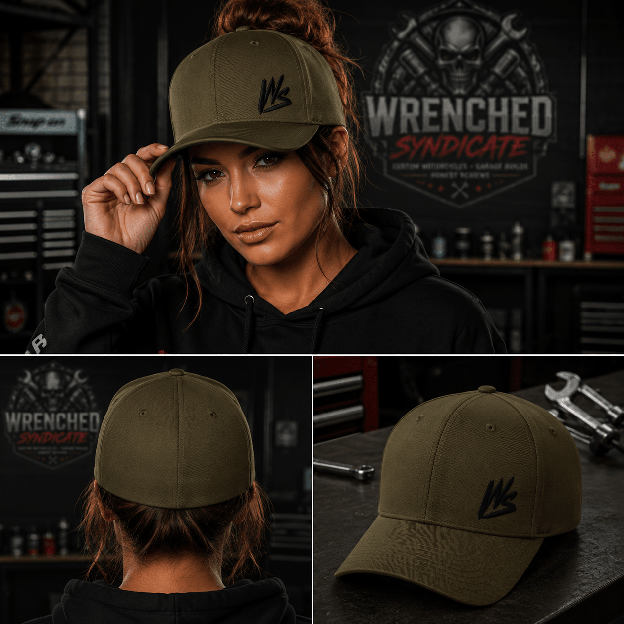 Wrenched Syndicate™ Military Spec Olive Green Hat | Black Logo Tactical Cap - Wrenched Syndicate
