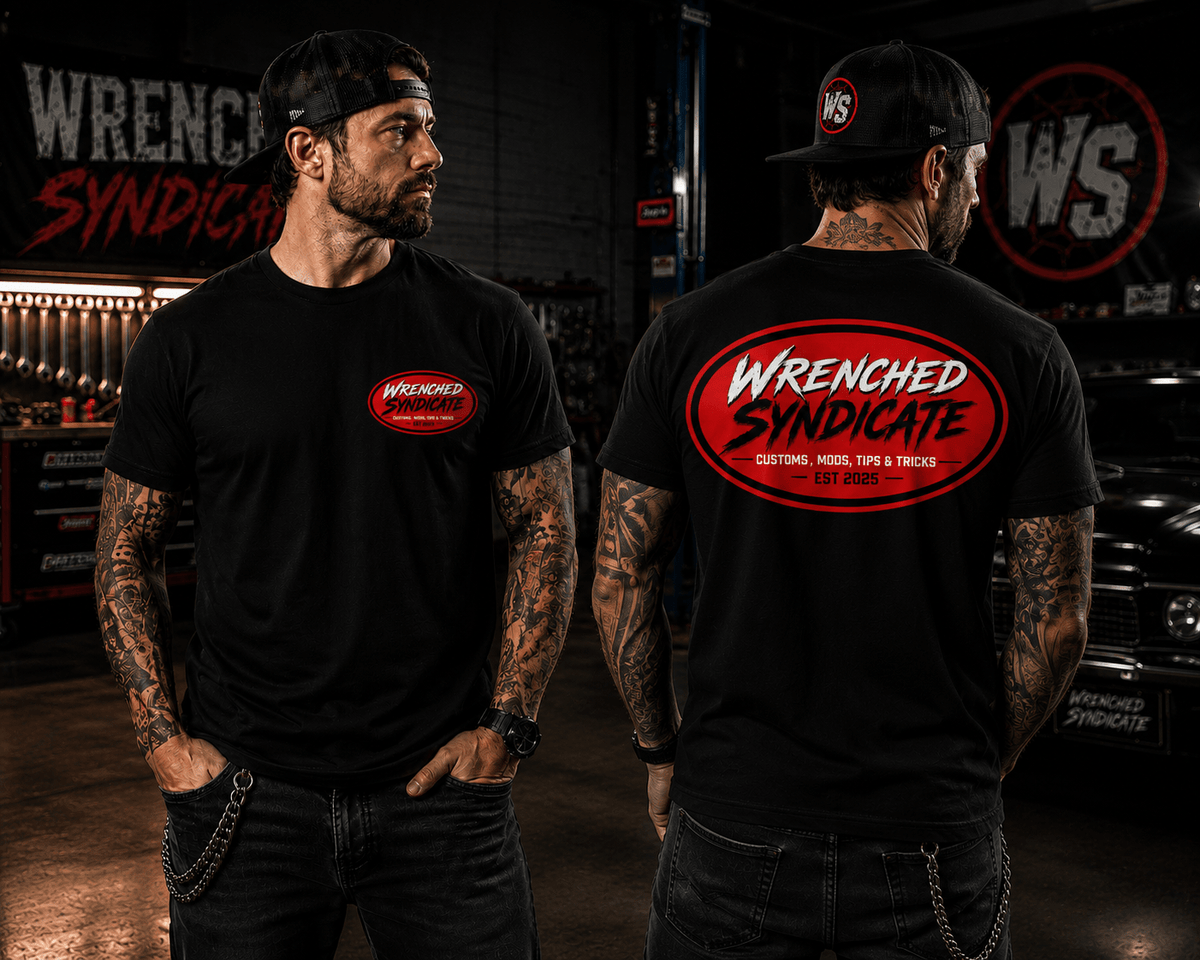 Wrenched Syndicate™ Oval Logo T-Shirt – Customs, Mods, Tips & Tricks | Mechanic & Automotive Apparel - Wrenched Syndicate