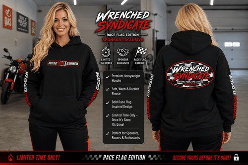 Wrenched Syndicate Race Flag Edition Sponsor Hoodie | Limited Edition Automotive Pullover Hoodie - Wrenched Syndicate