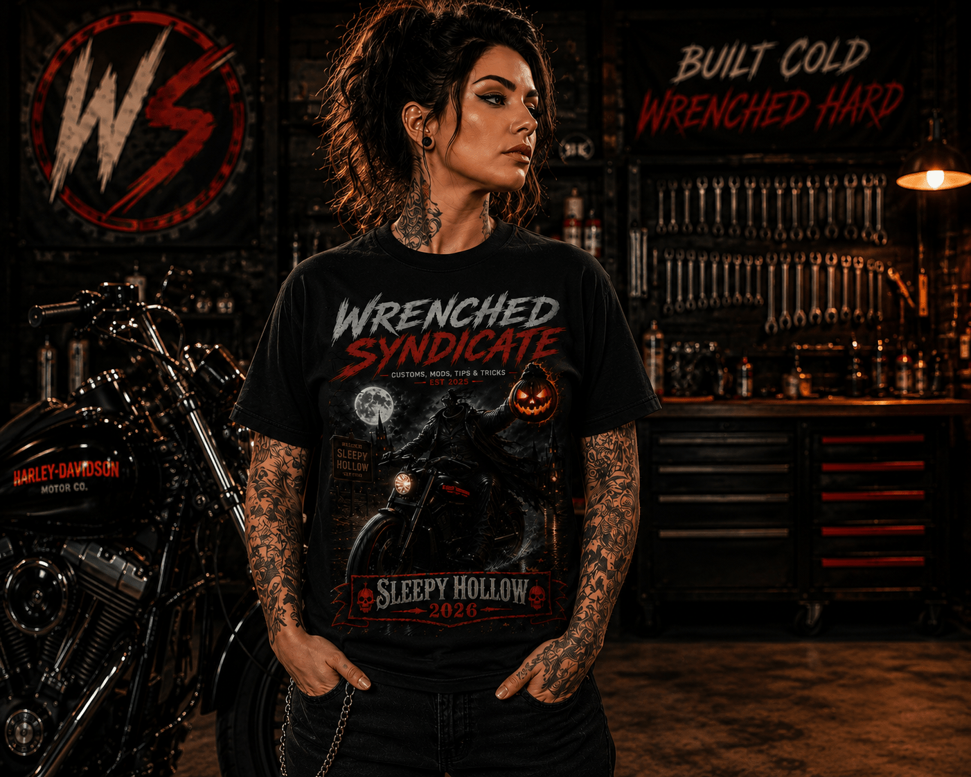 Wrenched Syndicate® Sleepy Hollow 2026 Headless Rider Front Print T-Shirt - Wrenched Syndicate