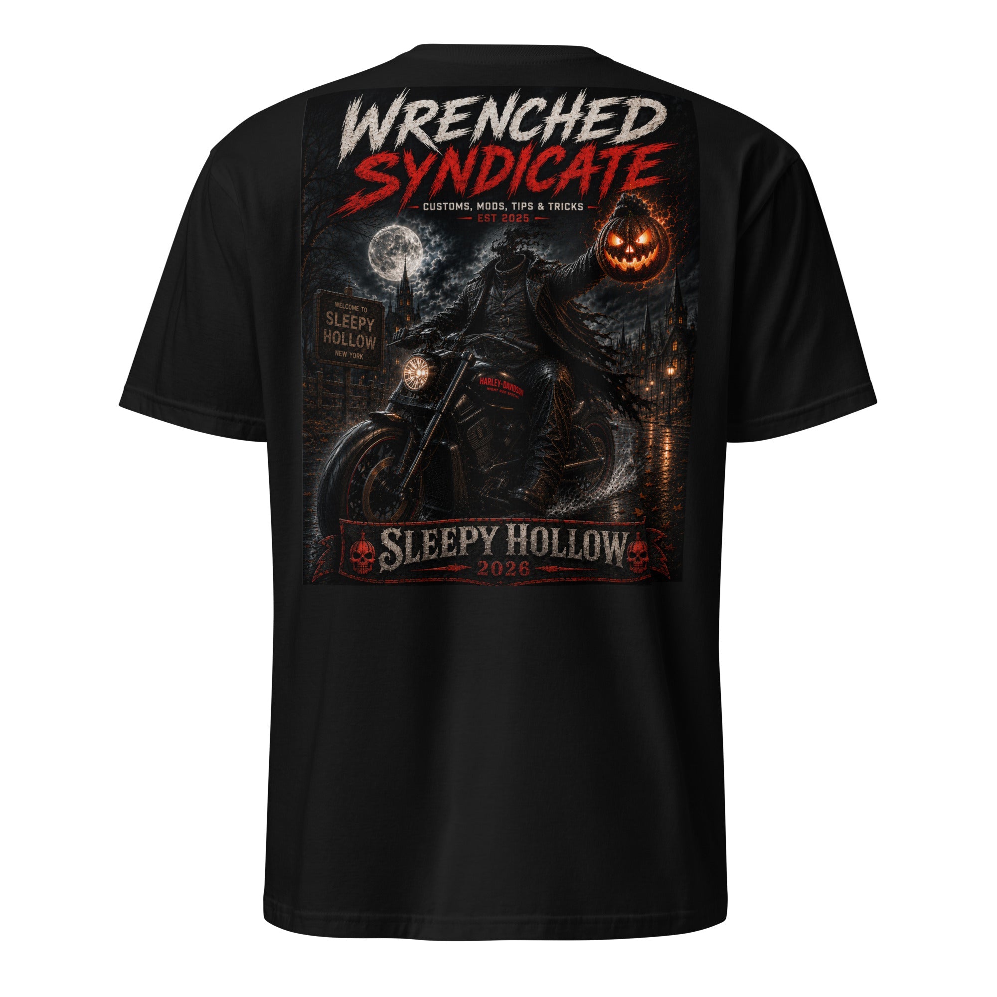 Wrenched Syndicate® Sleepy Hollow 2026 Headless Rider Front & Rear Print T-Shirt - Wrenched Syndicate
